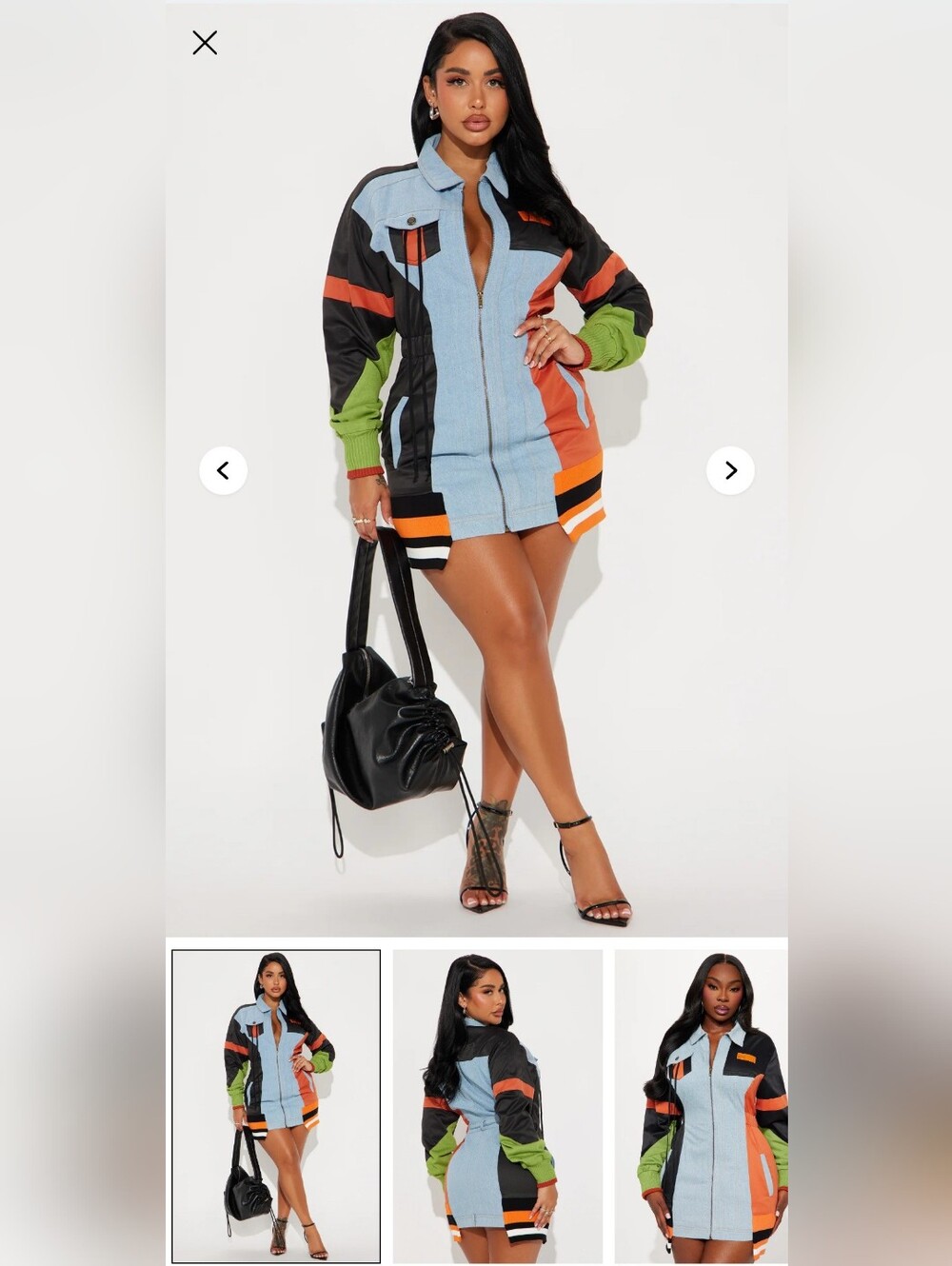 Fashion Nova Colorblock Long Sleeve Jacket in Light Blue, Black, Orange, Lime
